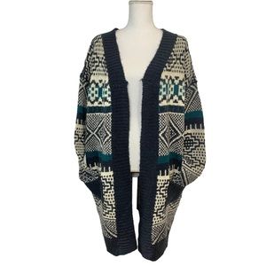 FREEWAY Geometric Print Rabbit Hair Blend Cardigan Sz M
